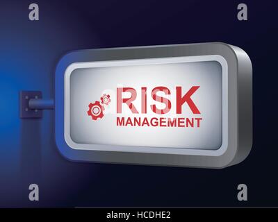 risk management word on billboard over blue background Stock Vector