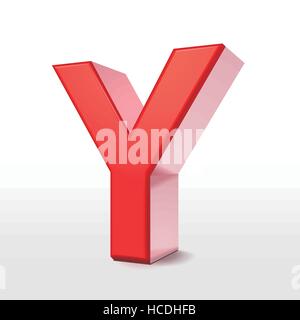 3d red letter Y isolated on white background Stock Vector