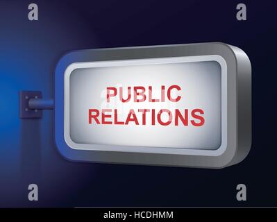 public relations words on billboard over blue background Stock Vector