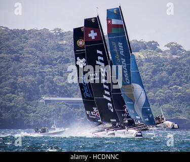 Sydney, Australia. 08th Dec, 2016. GC32 catamarans in action on the first day of Act 8 of the Extreme Sailing Series on the waters of the Sydney Harbour in Australia. Credit:  Hugh Peterswald/Pacific Press/Alamy Live News Stock Photo