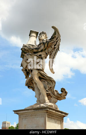 Angel with the Column on Ponte Sant'Angelo which spans the Tiber in Rome, Italy Stock Photo