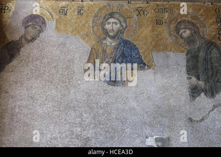 Mosaic with the representation of Christ Pantocrator. Considered one of the most beautiful mosaics of Byzantine art. 13th century in Hagia Sophia in I Stock Photo