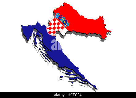 close up on Croatia map on white background Stock Photo