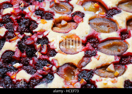 Fruit cake with plums and blackberries Stock Photo