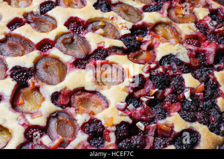 Fruit cake with plums and blackberries Stock Photo