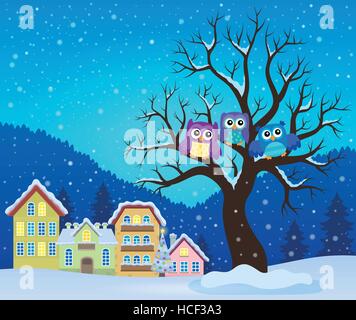 Stylized owls on tree theme image 3 - eps10 vector illustration. Stock Vector