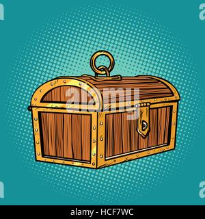 Pirate wood treasure chest closed Stock Vector