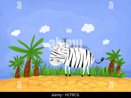 slightly childish and careless picture of funny zebra in Africa Stock Photo