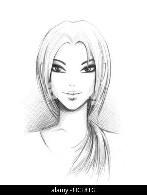 pencil sketch of a nice blonde girl Stock Photo