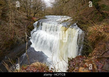 Sgwd Isaf Clun-gwyn Waterfall on the river Mellte near Pontneddfechan, Neath Valley, Brecon Beacons, Wales, UK Stock Photo