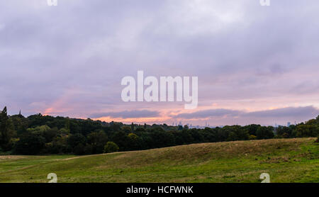 Stunning dawn over the London skyline from Hampstead Heath, London, UK Stock Photo