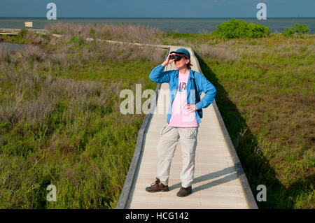 Boardwalk birding, Aransas National Wildlife Refuge, Texas Stock Photo