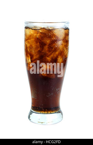 Close up soft drink with soda in glass and ice cubes on white background. objects with clipping paths Stock Photo