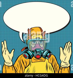 Scientist chemist in protective suit, lab Stock Vector
