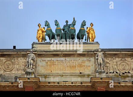 'Detail' from the Arc de Triomphe du Carrousel  a triumphal arch in  Place du Carrousel, Paris, France. Stock Photo