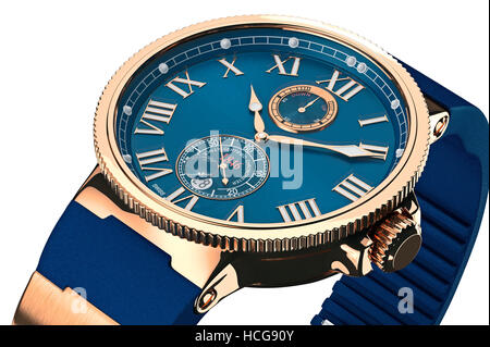 Wrist watch gold dial, close view Stock Photo