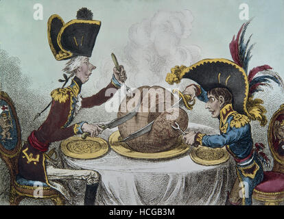 James Gillray - The Plumb-Pudding in Danger – or – State Epicures Taking un Petit Souper - 1805 Stock Photo