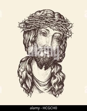 Portrait of Jesus Christ. Hand drawn sketch vector illustration Stock Vector