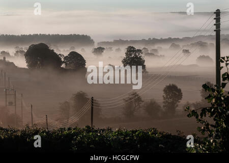 Early morning mist in the North Yorkshire countryside in the United Kingdom. Stock Photo