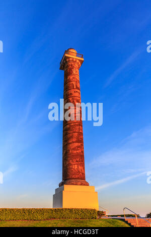 The Astoria Column is a tower overlooking the mouth of the Columbia River on Coxcomb Hill in the city of Astoria. Stock Photo