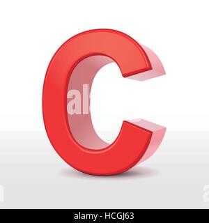 3d red letter C isolated on white background Stock Vector