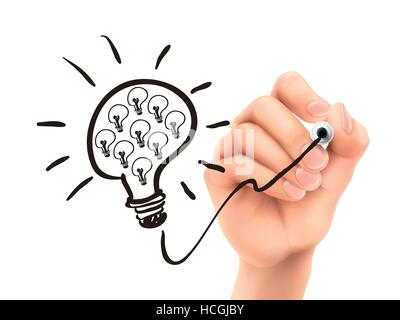 light bulb drawn by 3d hand over white background Stock Vector