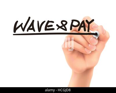 wave and pay words written by 3d hand over white background Stock Vector