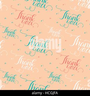 Seamless pattern of handwritten thank you calligraphy design on orange background Stock Vector