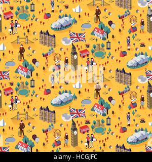 Seamless pattern of famous landmarks and popular things in London city Stock Vector
