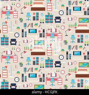 Seamless pattern of household furniture set in flat design Stock Vector