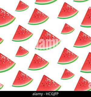 Seamless pattern of fresh watermelon slices on white background Stock Vector