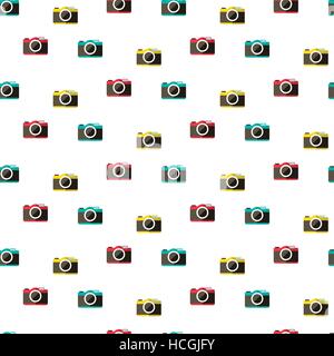 Seamless pattern of colorful little cameras on white background Stock Vector