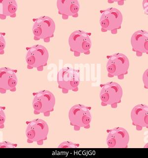 Seamless pattern of cute little piggybank on beige background Stock Vector