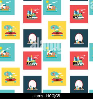 Seamless icons set of different kinds of vacation concept in flat design over white background Stock Vector