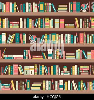 Seamless pattern with books on bookshelves in flat design style Stock Vector