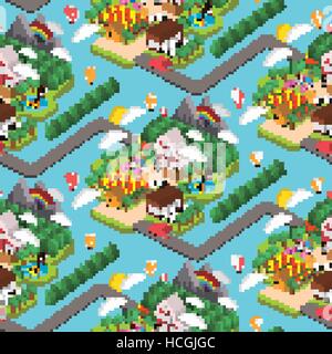 Seamless pattern of beautiful city scene illustration on blue background Stock Vector