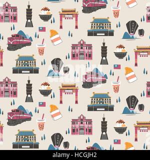Seamless pattern of Taiwan travel concept in flat design style Stock Vector