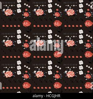 Seamless pattern of beautiful roses over brown background Stock Vector