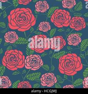 elegant seamless floral pattern with roses over blue Stock Vector