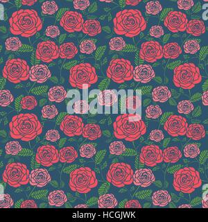 elegant seamless floral pattern with roses over blue Stock Vector
