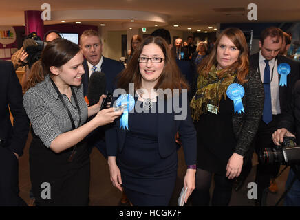 Conservative candidate Dr Caroline Johnson leaves One NK in North Hykeham, Lincolnshire, as the media try to speak to her after winning the by-election triggered by the resignation of Conservative MP Stephen Phillips. Stock Photo