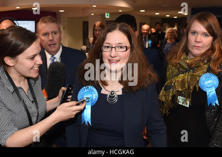 Conservative candidate Dr Caroline Johnson leaves One NK in North Hykeham, Lincolnshire, as the media try to speak to her after winning the by-election triggered by the resignation of Conservative MP Stephen Phillips. Stock Photo