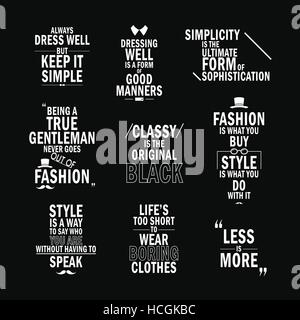 fashion attitude quotes set isolated on black background Stock Vector