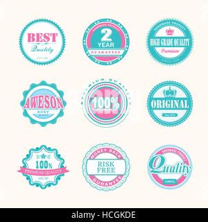 Collection of Premium Quality and Guarantee Labels retro vintage style design. 100% Premium Quality Guarantee vector sign set. Stock Vector