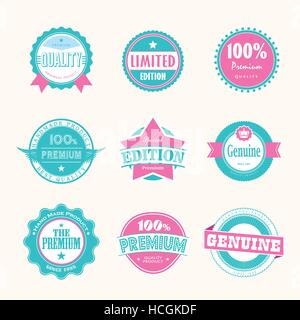 Collection of Premium Quality and Guarantee Labels retro vintage style design. 100% Premium Quality Guarantee vector sign set. Stock Vector