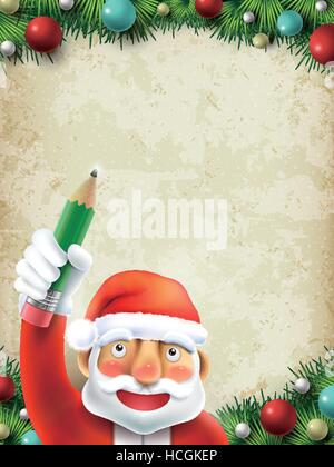 Santa claus holding a pen over Christmas background Stock Vector