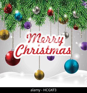 colorful and sparkling Christmas decorations over snowy background Stock Vector