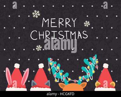 Merry Christmas greeting graphic with animals playing hide and see Stock Vector