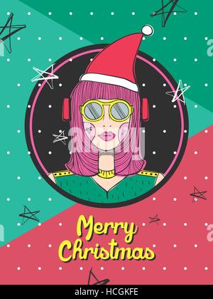 Christmas party girl in hand drawn style Stock Vector