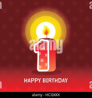 birthday card, first birthday with candle , number 1 Stock Vector